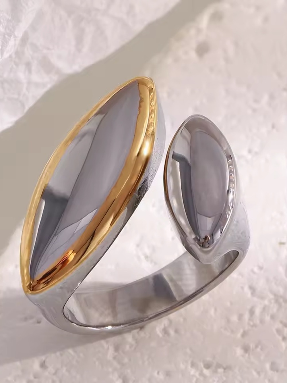 Two-Marquise Open Ring in Silver with Gold Trim - Picture 6 of 10